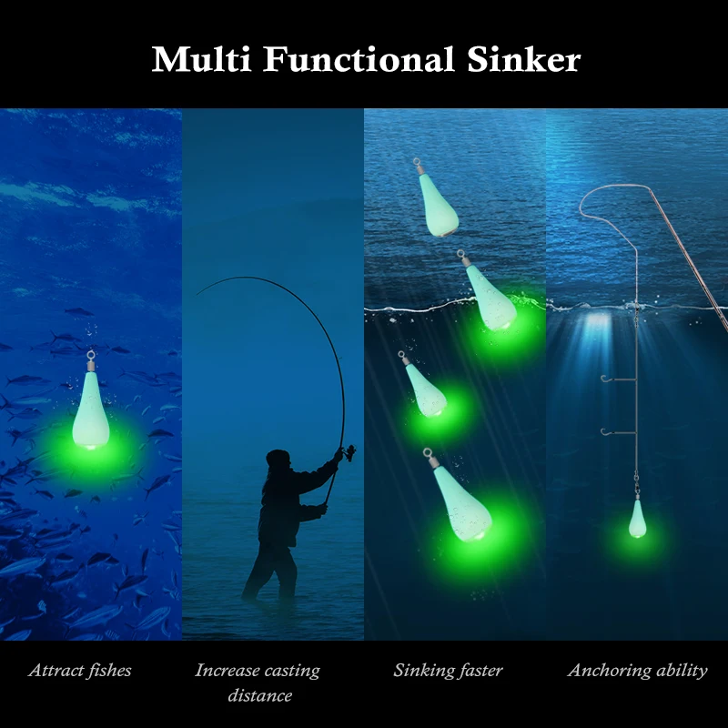 Dlyfull 67.5g Night Fishing Water Activated LED Luminous Lure Fishing Sinker For Squid Hairtail Fishing
