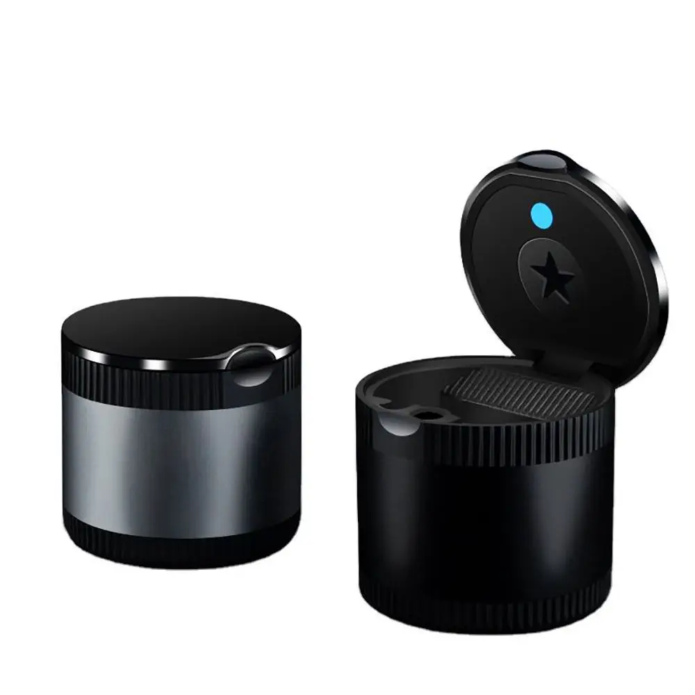 Portable Mini Car Ashtray with Lid LED Light Car Interior Organizer Metal Ashtray