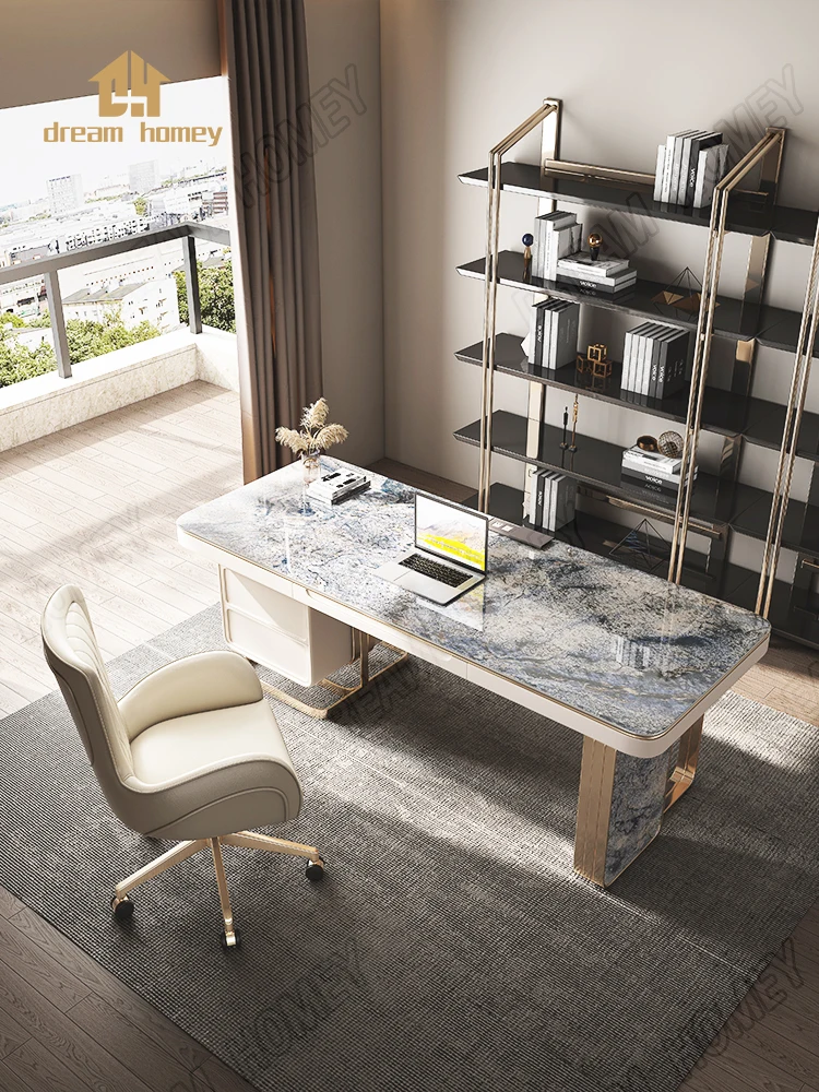 Italian minimalist desk household modern simple light luxury computer desk luxury stone Italian high-end rock plate desk