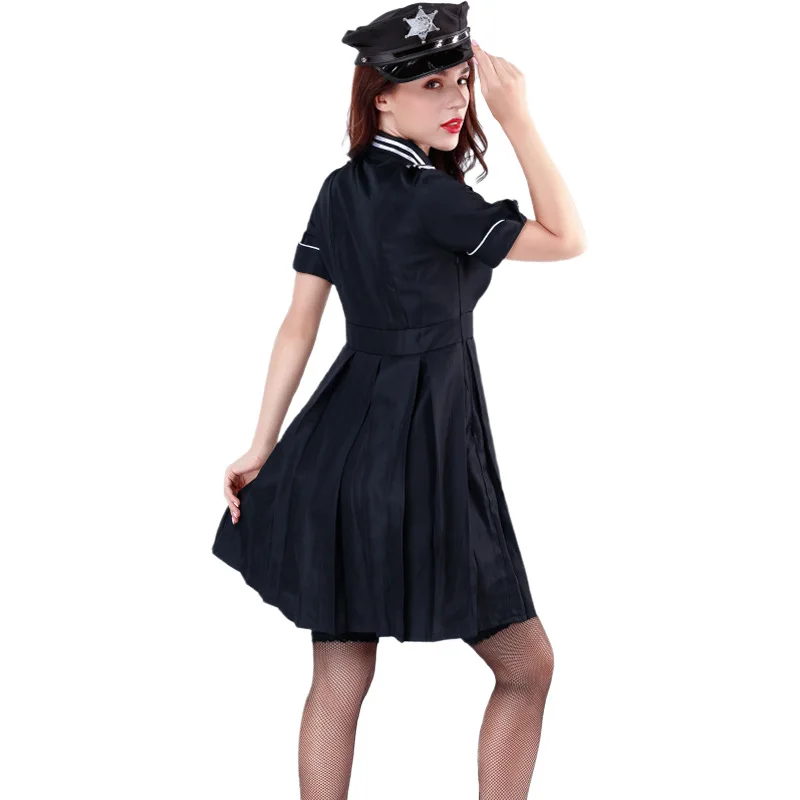 M-XL Black Pilot Sailor Suit Nightclub Role Play Policewoman Dress Stage Performance Costume Halloween Costume