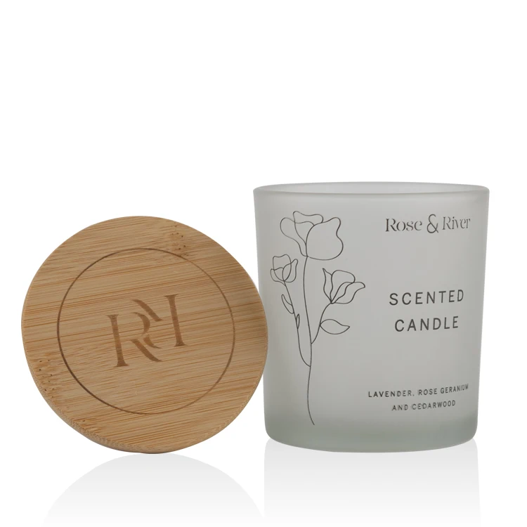 200ml 300ml frosted glass jar with bamboo lid glass jar for aromatherapy candle and body cream natural bamboo material