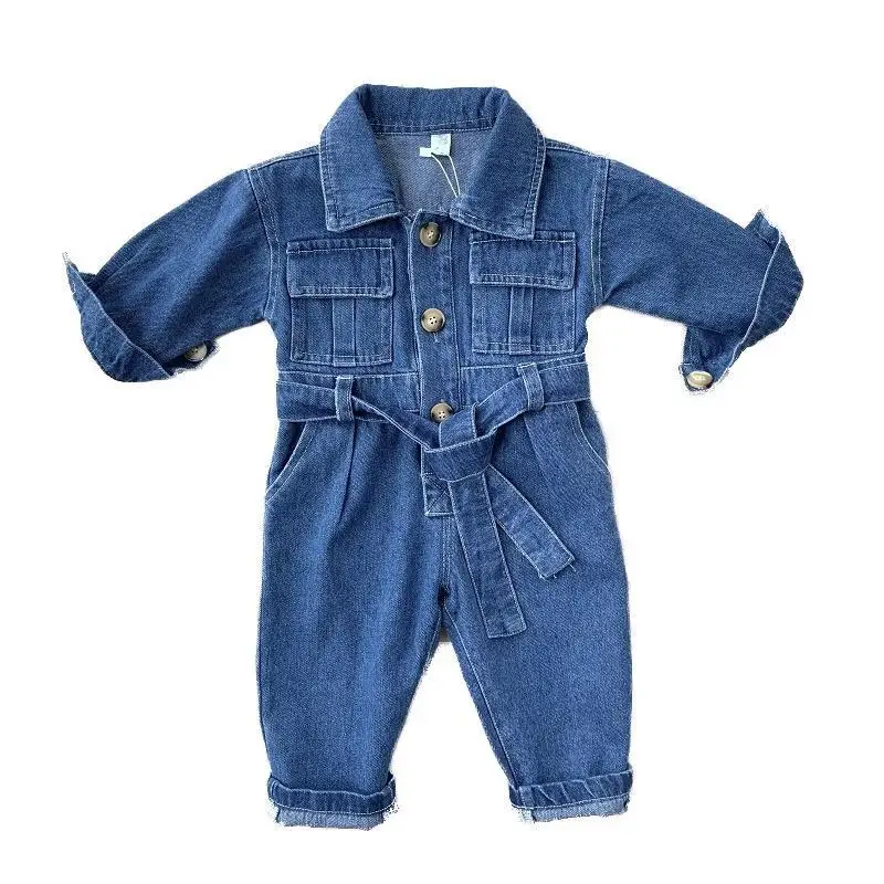 Hot Sale Spring Children Jumpsuit Autumn Long Sleeve Cotton Denim Fashion Casual Baby Girl Romper