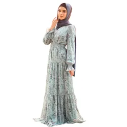 Elegant chiffon pleated long sleeve long skirt dress lady elegant long sleeve wrap dress