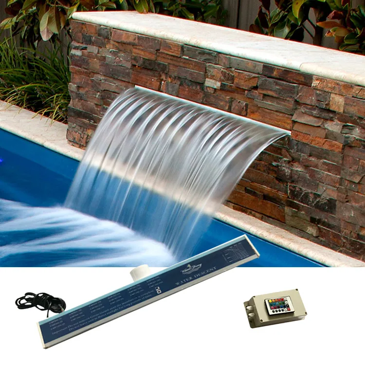 RGB Light Rectangular pool water waterfall Stainless Steel Swimming Pool Cascade Water Blade Led Acrylic Waterfall
