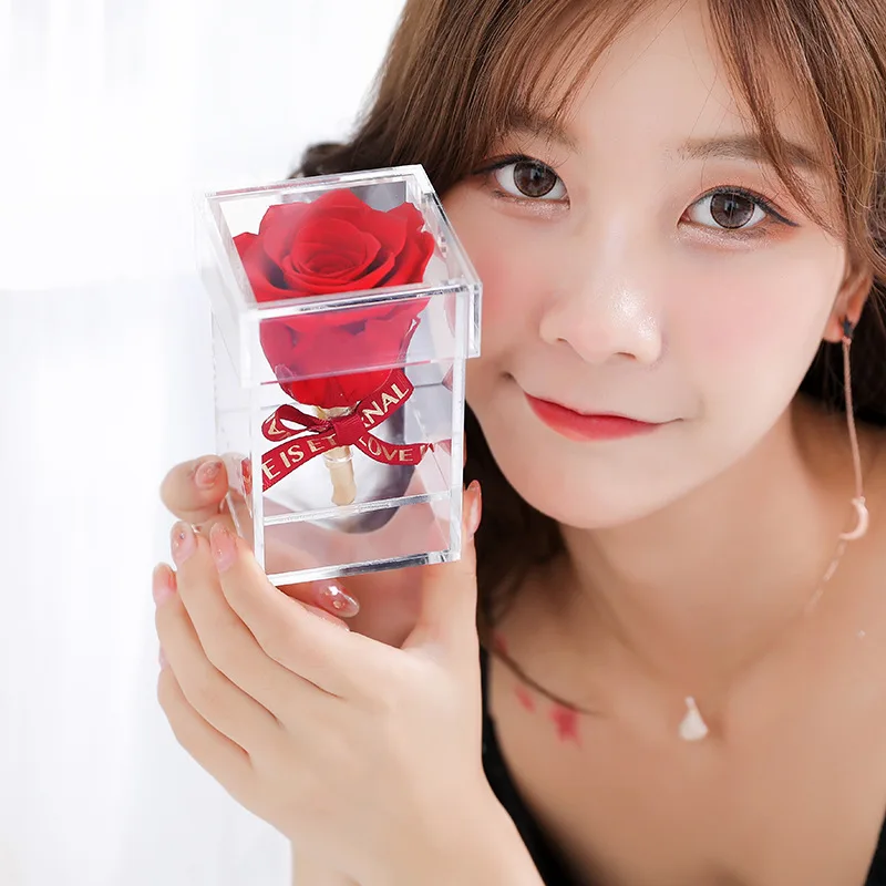 Factory Price Clear Acrylic Box  Preserved Rose Single Acrylic Display   Box