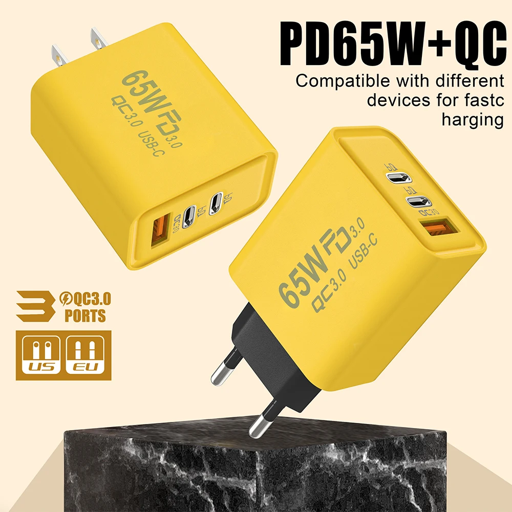 Universal PD 65w USB Type C Power Adapter Brick EU US Plug Fast Charging Cube Block USB Cell Phone Charger