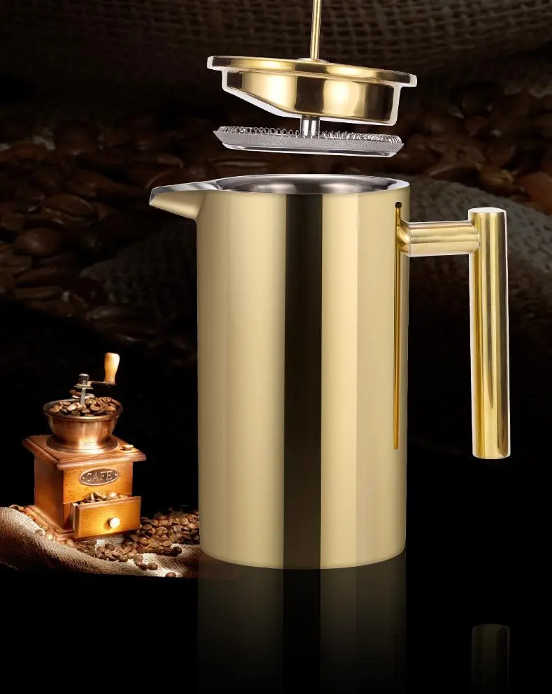 High Quality 304 Stainless Steel Double Wall Insulated French Press Coffee Maker Press Pot Coffee Plunger Coffee Accessories