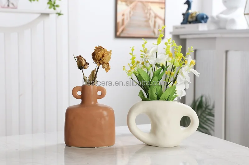 Modern tabletop ceramic vase tall floor vases decorative flower ceramic vases with ear handles