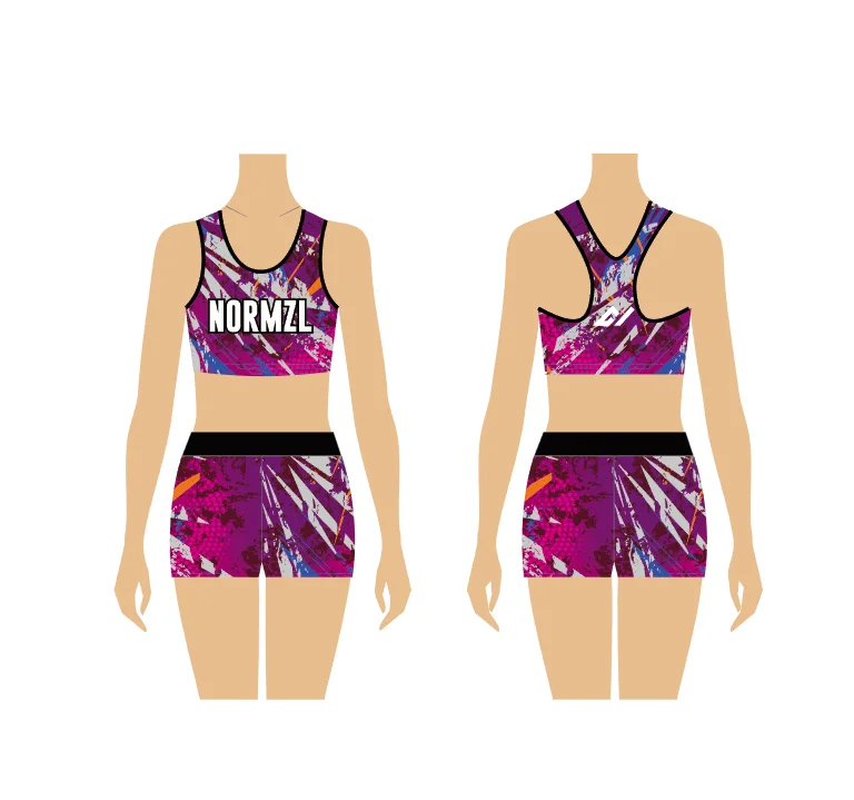 breathable comfortable practice wear crop top and short cheerleading uniform bra and short for team