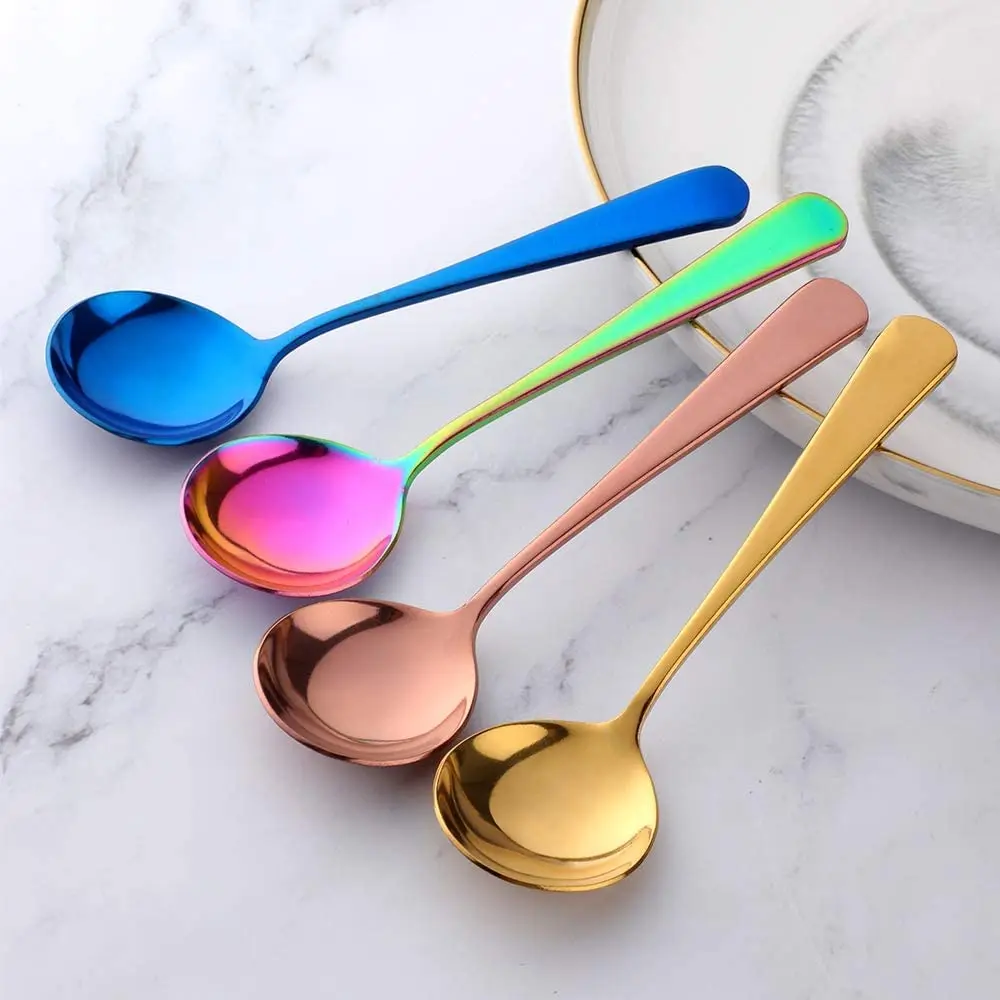Silverware Dinner Bouillon Round Spoon Wholesale Stainless Steel Alpha Round Soup Spoons