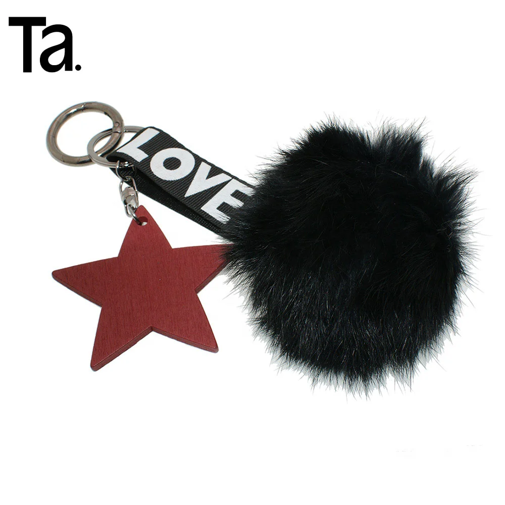 TANAI Factory Wholesale Customize Fashion black Rabbit fur Ball handbag Pendant Lady handbag accessory key chain