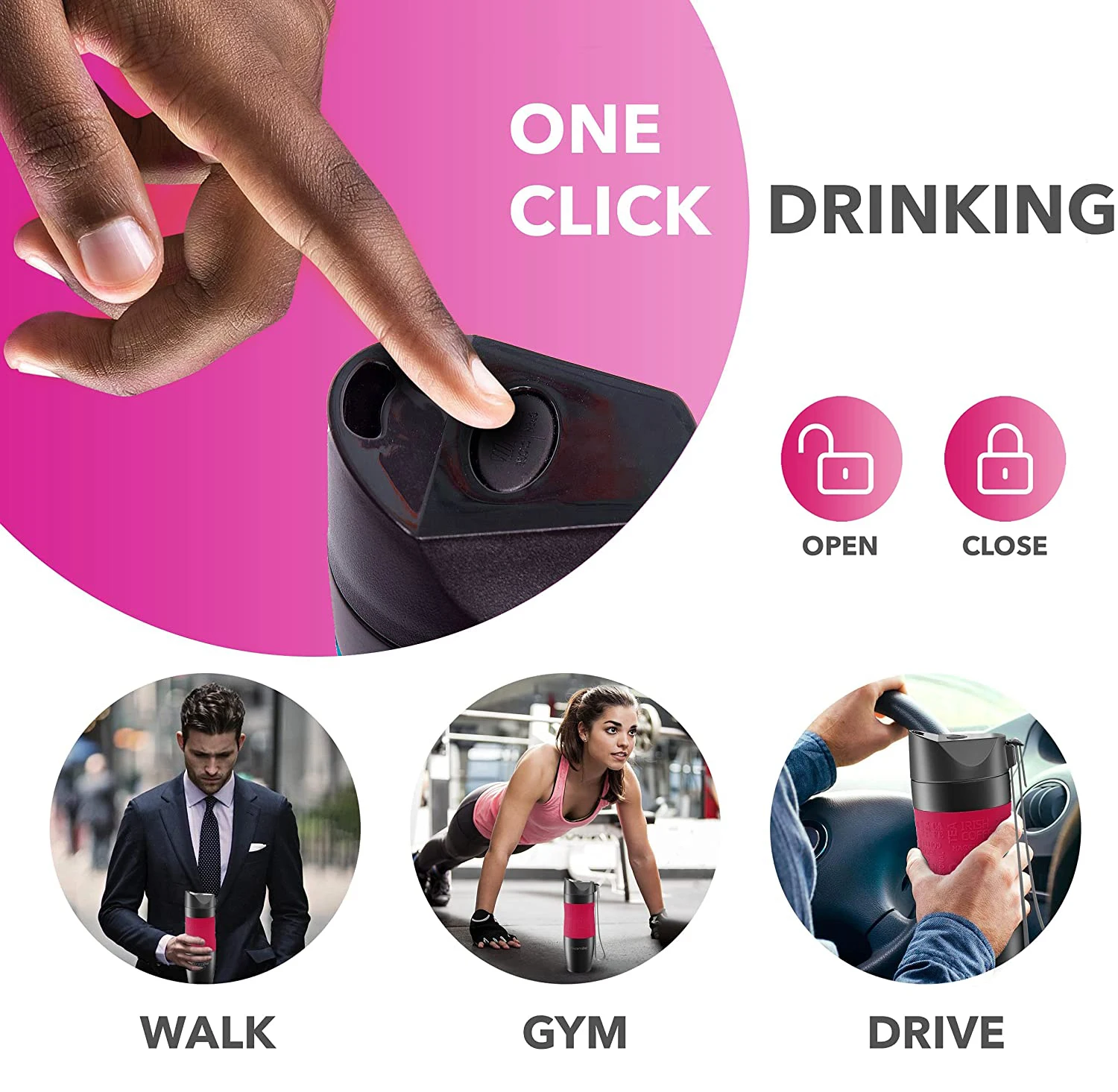 Manufacturer Well Made Insulated Cup With Press Lid 100% Leak-proof Double Wall 304 Stainless Steel Travel Mug With Handle Rope