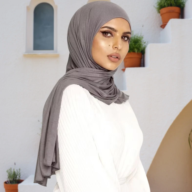 Habib Wholesale Fashion  Jersey Hijab Plain Wraps Shawls Muslim Women Scarves Stretchy Cotton Jersey Hijab Scarf