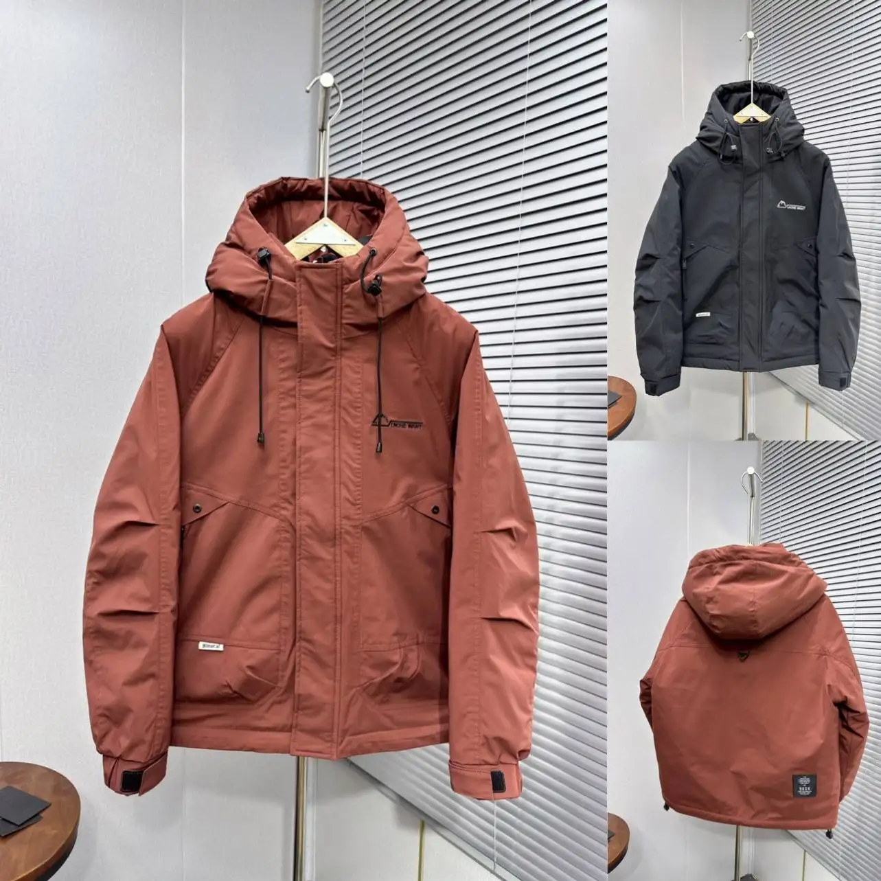 High quality face mask multi-pocket black lightweight custom logo bubble winter goose down coat puffer jacket for men