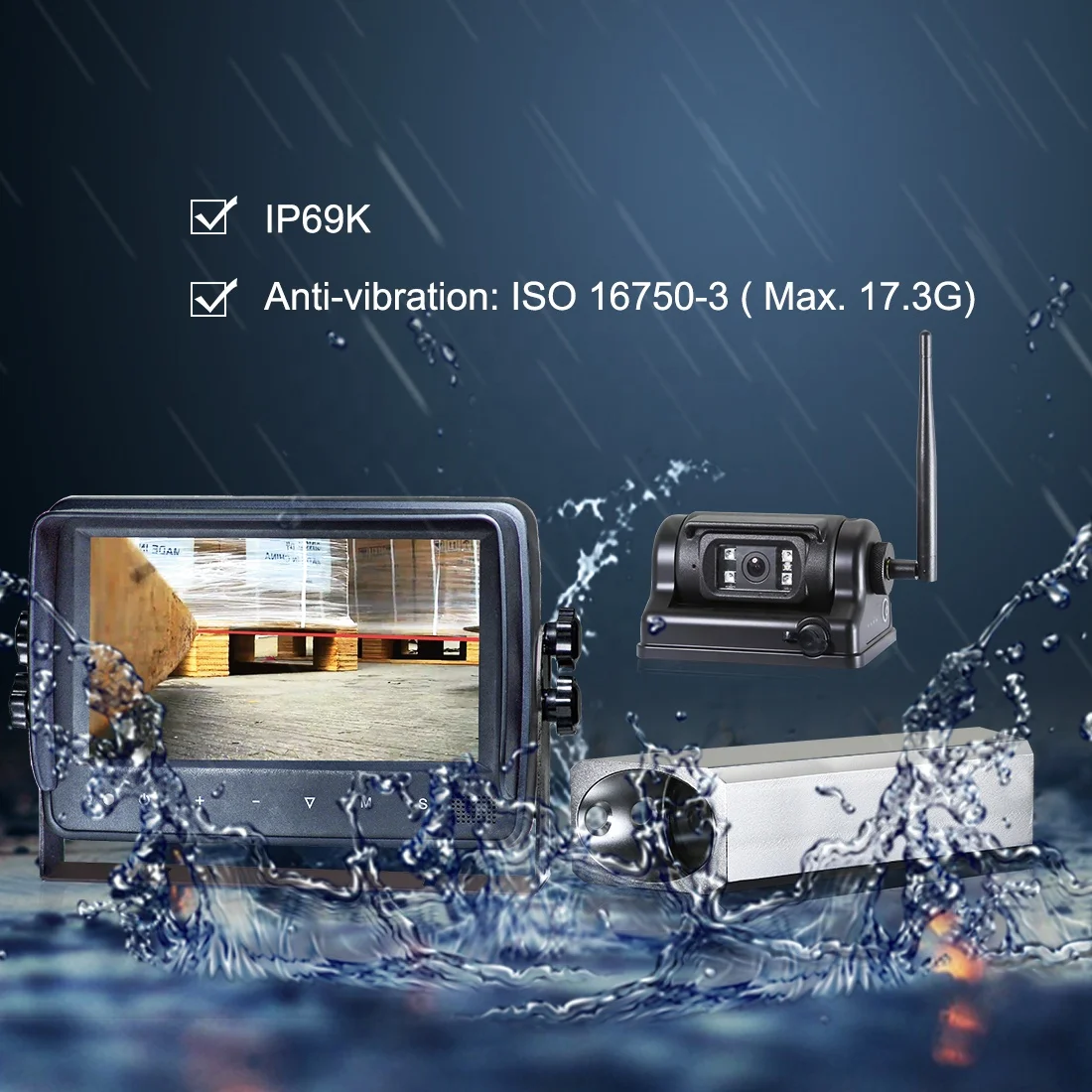 Battery operated 7 inch Digital wireless forklift camera system with wire-free installation