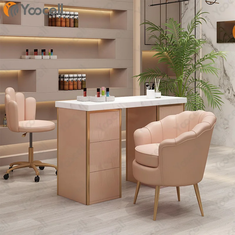 Yoocell modern luxury beauty nail salon pink manicure furniture station gold frame pedicure chair manicure  table set