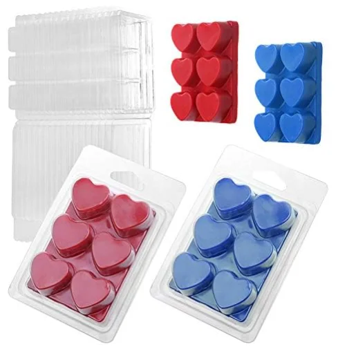 Wax Melt Packaging Molds 60 Pcs 6 Cavity Reusable Clear Plastic Clamshell Mould Cube Tray Clamshells for DIY Making Candle Soap