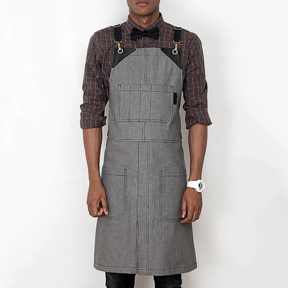 Canvas thickened printing logo printing cafe waiter overalls waist oil-proof and stain-resistant stitching apron