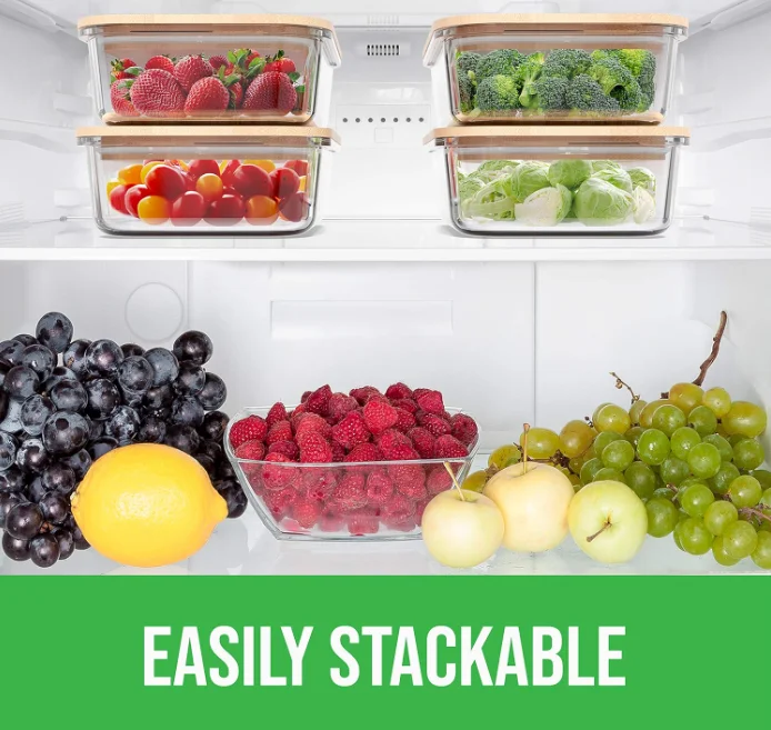 W40 Glass Food Storage Containers with Bamboo Lids Eco Friendly Containers Airtight, BPA Free Borosilicate Glass container