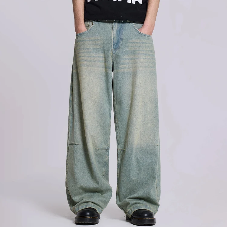 highweight Fashion streetwear Jeans baggy men Acid Wash Faded Jeans Oversized Hip Hop Wide Leg mens  denim  jeans