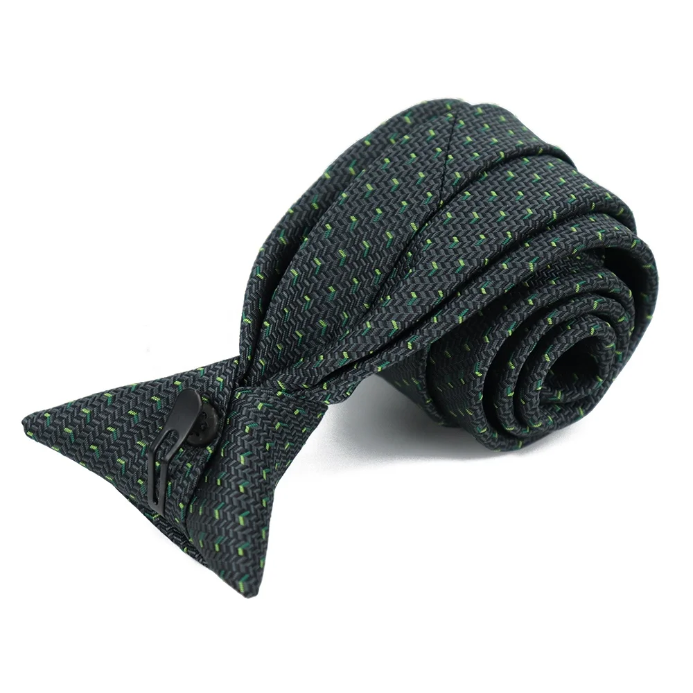 Personalized Green Dotted Security Polyester Tie Pure Handmade Dark Gray Geometric Striped Mens Neck Ties with Clip