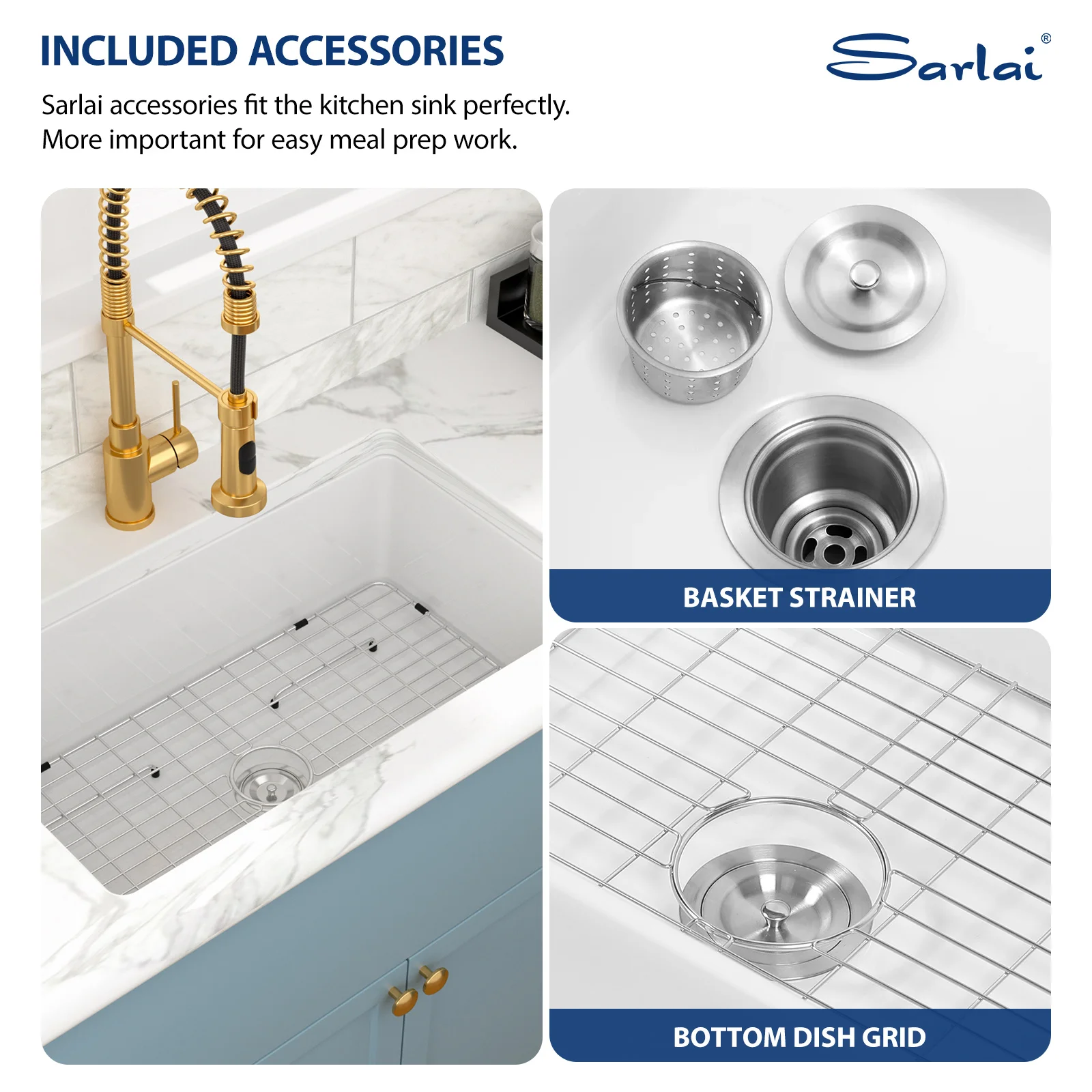 32 inch White Sink Fireclay Undermount Single Bowl Kitchen Sink Deep Drop In Farm Sink  with Modern Accessory Kit Wholesale