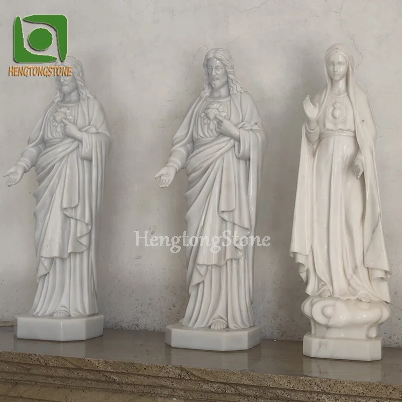 Religious Sculpture Small Size H62cm Marble Jesus And Virgin Mary Statue In Stock