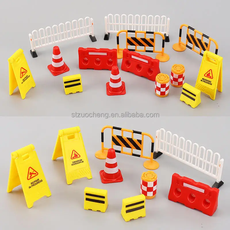 Doll house miniature toys set road construction model Traffic Cone Road Sign Warning Sign shooting props decoration accessories