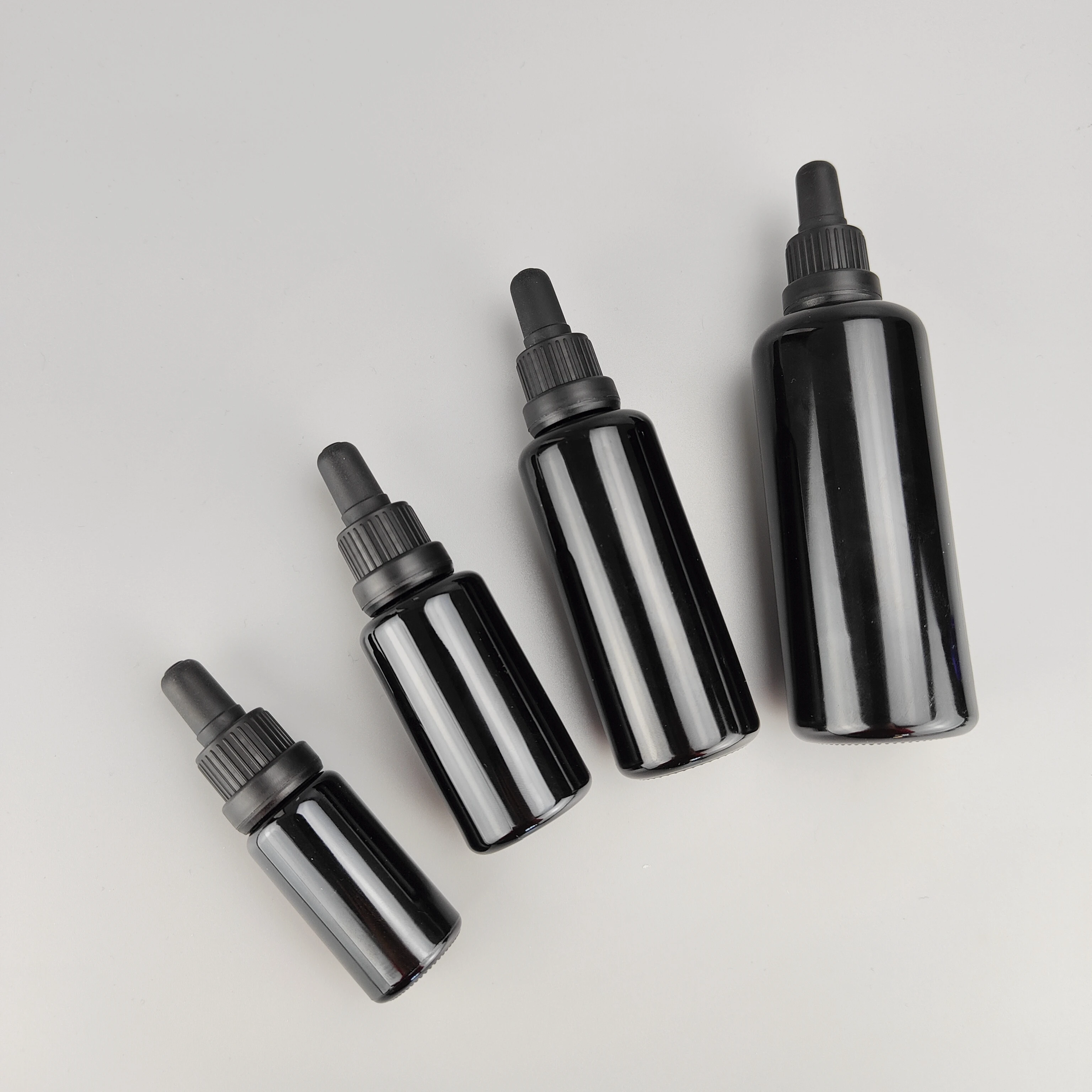 tamper evident plastic dropper cap 18 mm matte black dropper with glass pipette for essential oil bottles