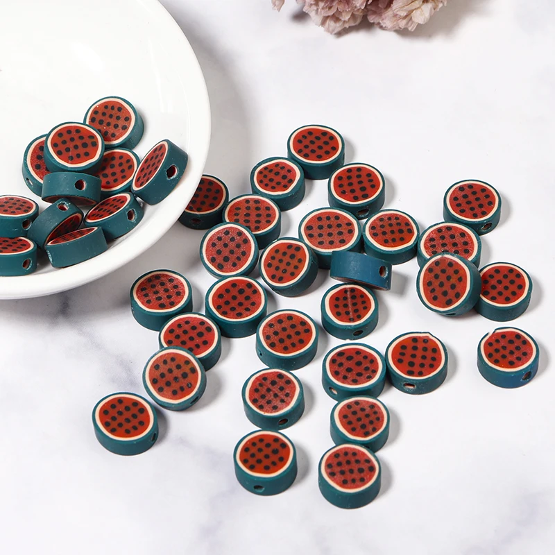 
50pcs 10mm Color Oblate watermelon Beads Polymer Clay Beads Polymer Clay Spacer Loose Beads for Necklace DIY Bracelet Accessorie 