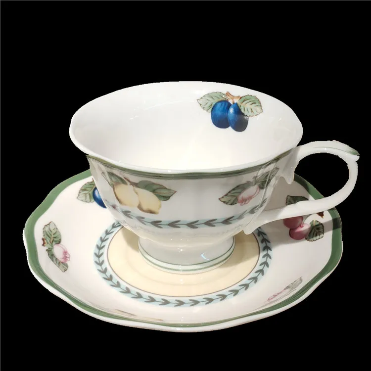 
12PCS fruit flower afternoon tea style for 6 person porcelain coffee cup and saucer Tea Set 