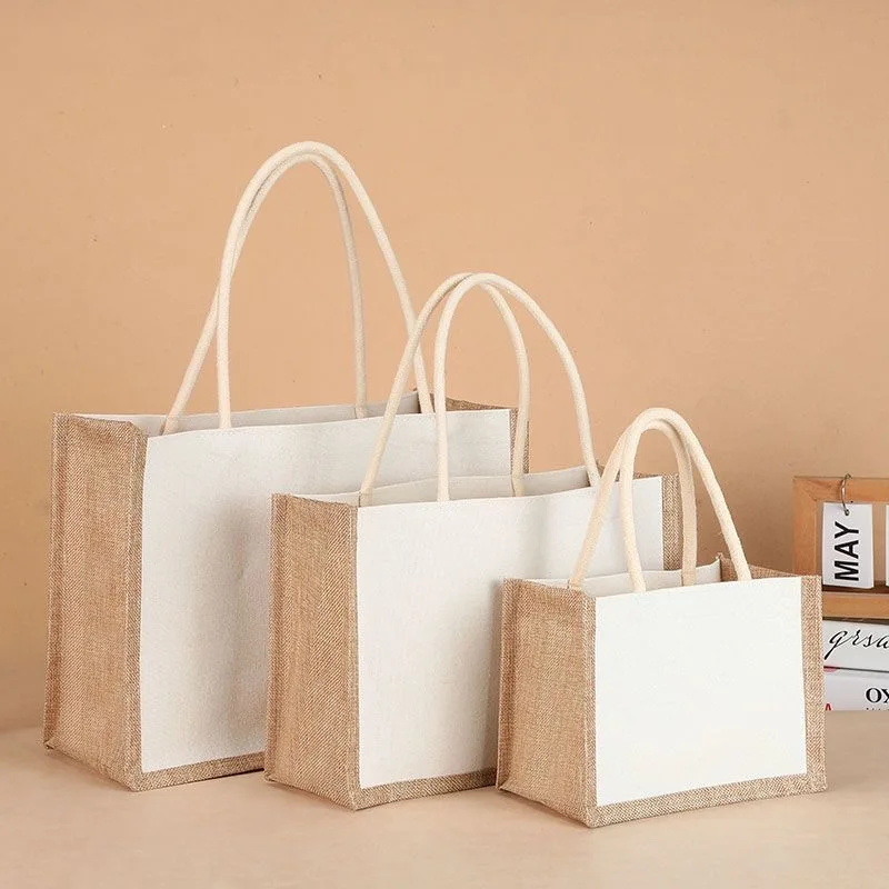 100% Flax Sublimation Natural Color Oversized Jute Linen Tote Bag
