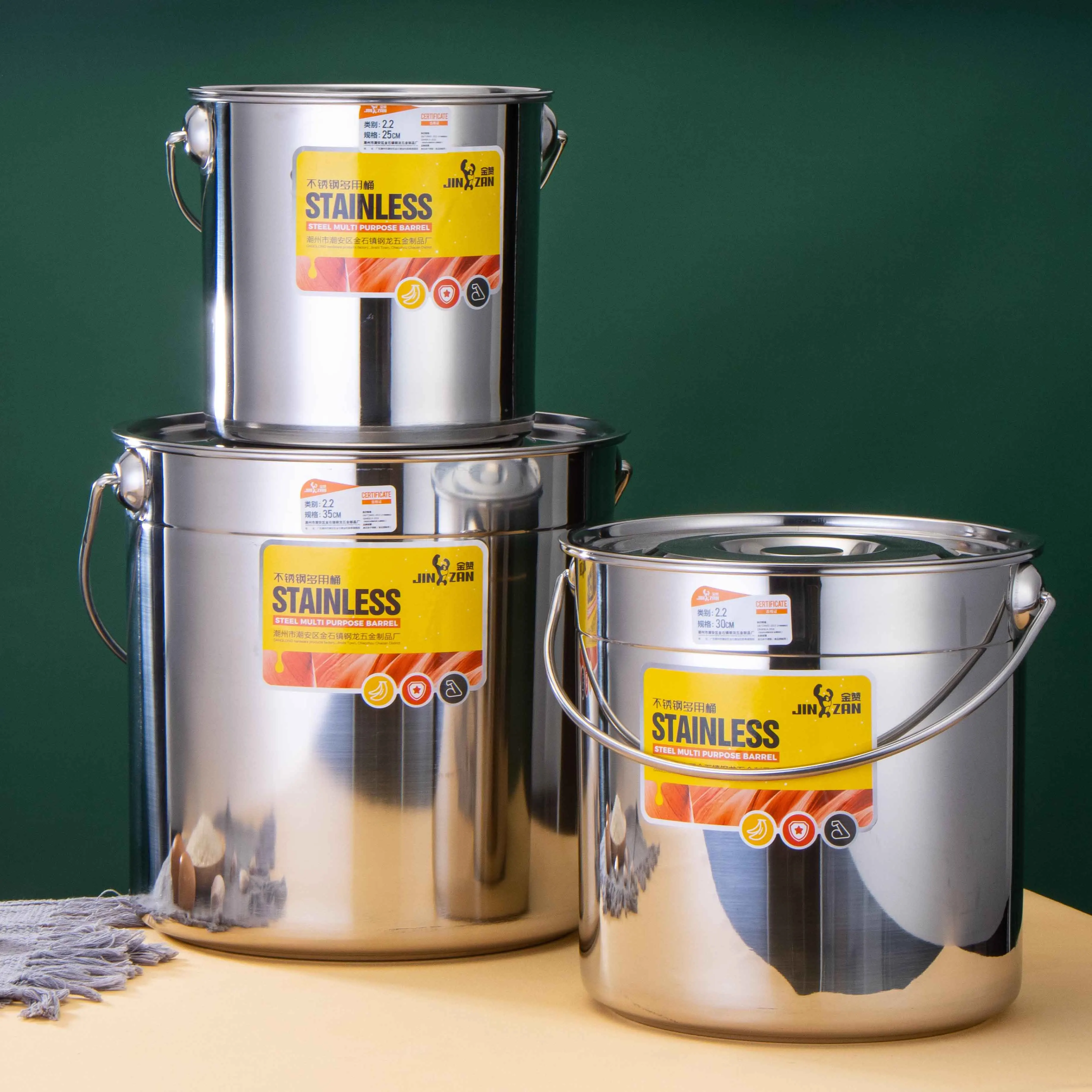 Multi-purpose Water and Soup Bucket Stainless Steel Oil Lift Bucket With Lid For Commercial Use