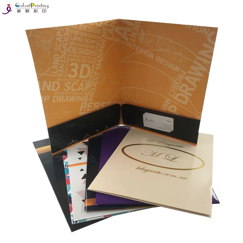 Custom Logo A3 Kraft Paper Cardboard File Presentation 2 Pocket Folders With Card Slot Paper File Folder