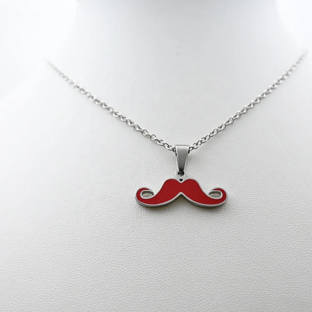 Unisex Fashionable Red Mustache Modelling Pendant Necklace for Christmas Engagement Wedding or Party Gift