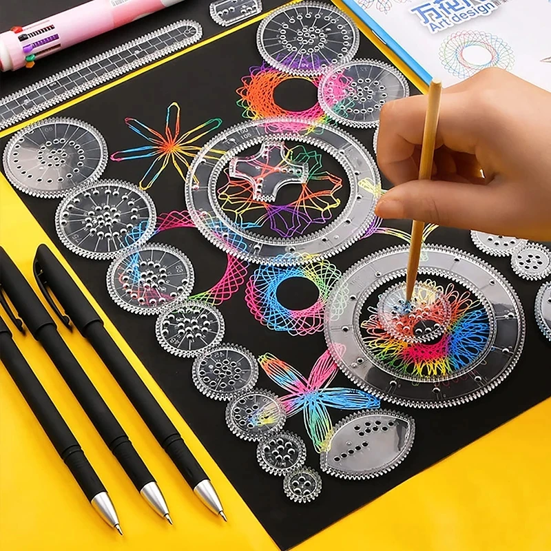 Scratch Rainbow Papers Spirograph Gear Drawing Set Animal Geometric Stencils Ruler Painting Kids Art Craft Toys