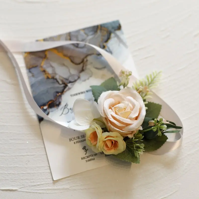 European Style Handmade Faux Corsage Silk Rose Artificial Wrist Flowers For Wedding Bridesmaid Mother Decor
