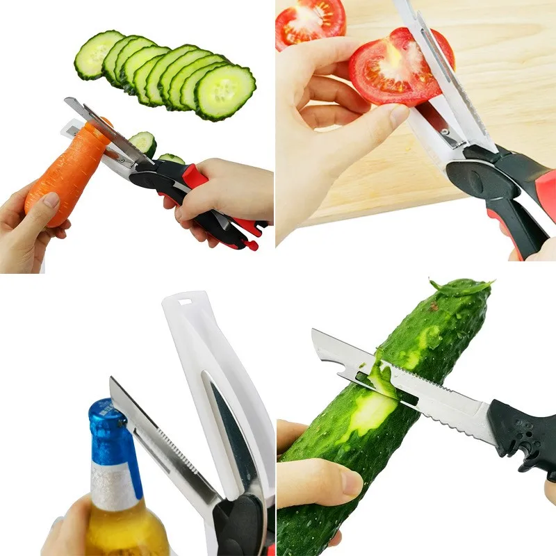 Multifunction Kitchen Scissor 6 in 1 Cutting Board Utility Cutter Stainless Steel Vegetable Meat Scissor Kitchen Cooking Knife