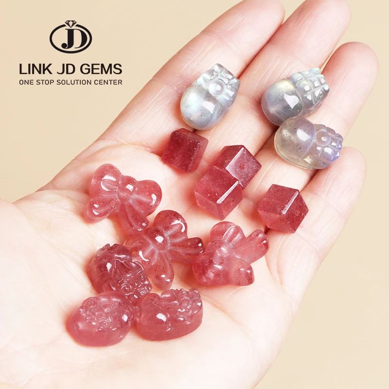 Natural Stone Strawberry Quartz Moonstone PiXiu Bowknot Charms Pendants  For Handmade Brave Troops Jewelry Making Accessories