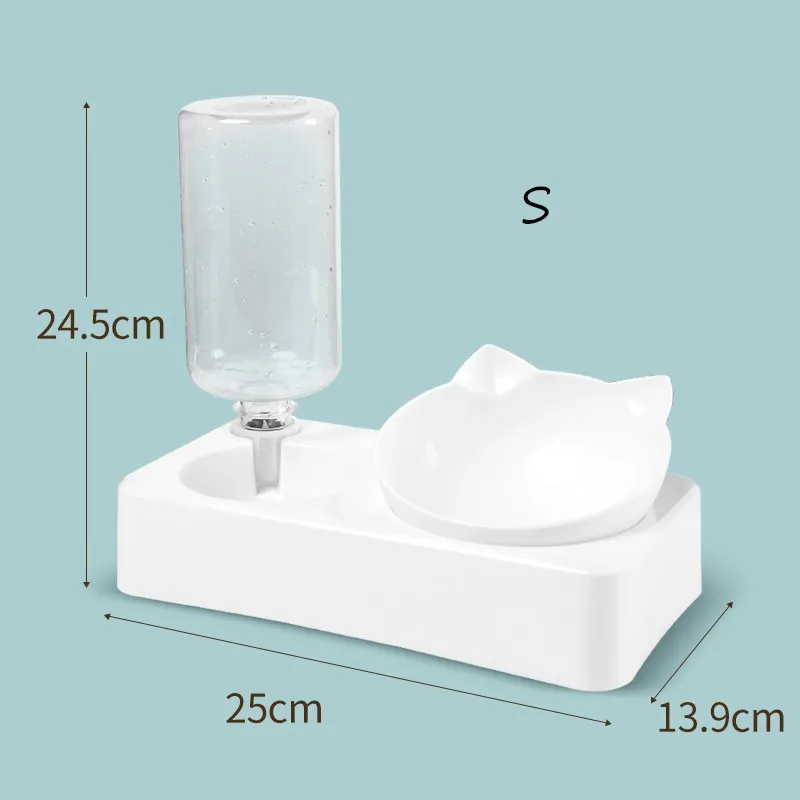 Pet Automatic Feeder Double Bowl Drinking Raised Stand Dish Bowls Dog Cat Food Bowl with Water Dispenser