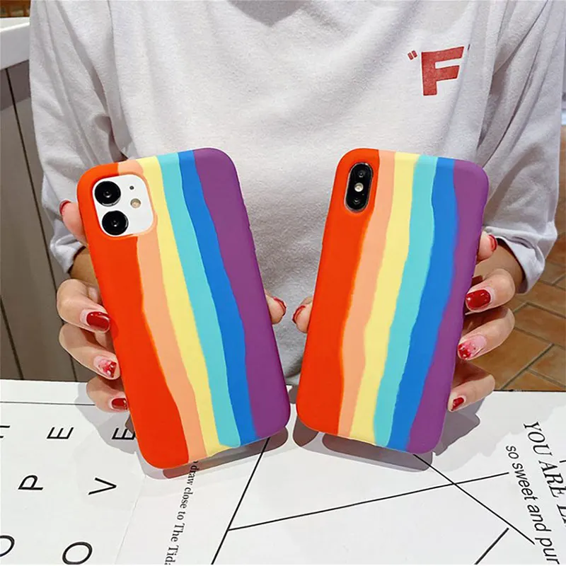 Free Shipping Mobile Phone Cases for Rainbow Liquid Silicone Phone Cover for iPhone 7plus Case iphone 11 12 pro max