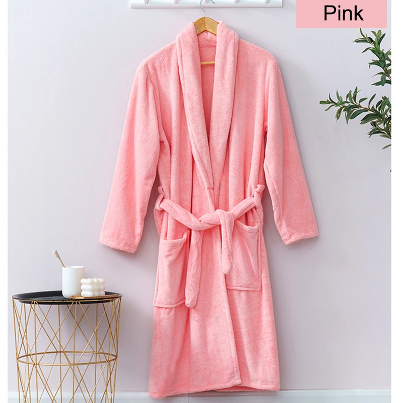 Luxury customized autumn/winter long robe soft absorbent adult five star hotels SPA coral fleece bathrobe for men and women