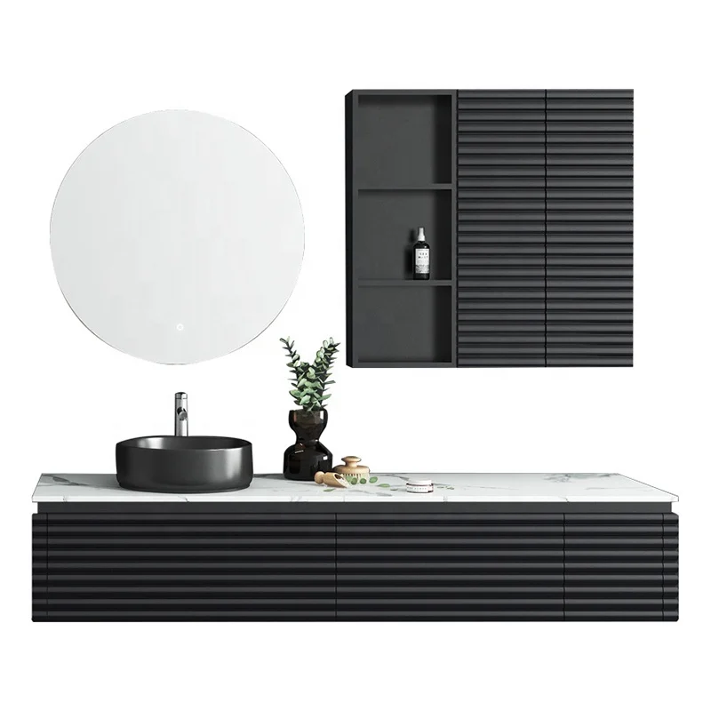 Bathroom Furniture Set Luxury Storage Black Wood Bathroom Vanity Cabinet
