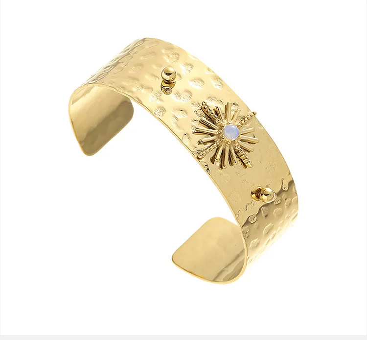 SL24022 Baroque Star Wide Cuff Bangle Bracelets Stainless Steel 18k Gold Plated Fashion Gala Jewelry