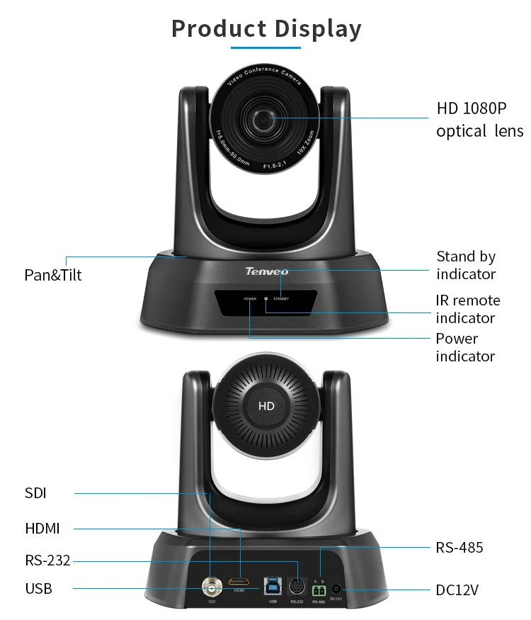 
New arrival superior 10x optical zoom ptz camera 3 video outputs usb hd ptz camera for livestreaming 