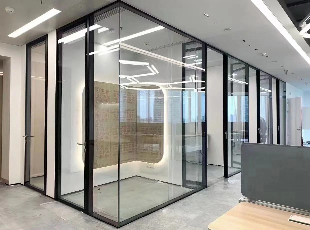 2025 new hot modular soundproof frameless demountable aluminum tempered single or double glazing clear office glass partition