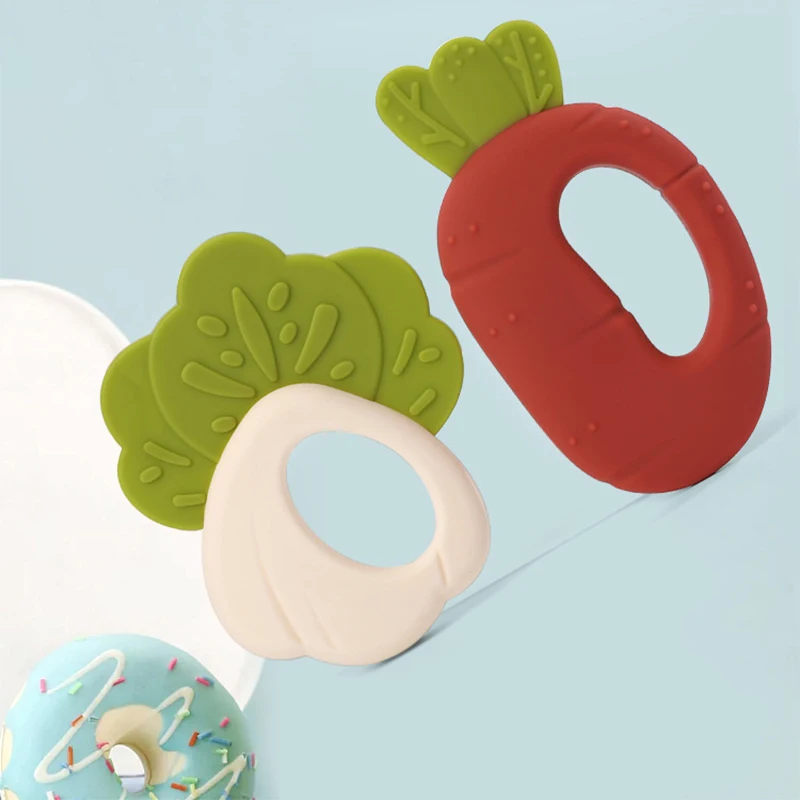 Soft silicone Vegetables teether Cauliflower and Carrot Teether for baby Chew Charms Kids Teething Gift Toddler Toys