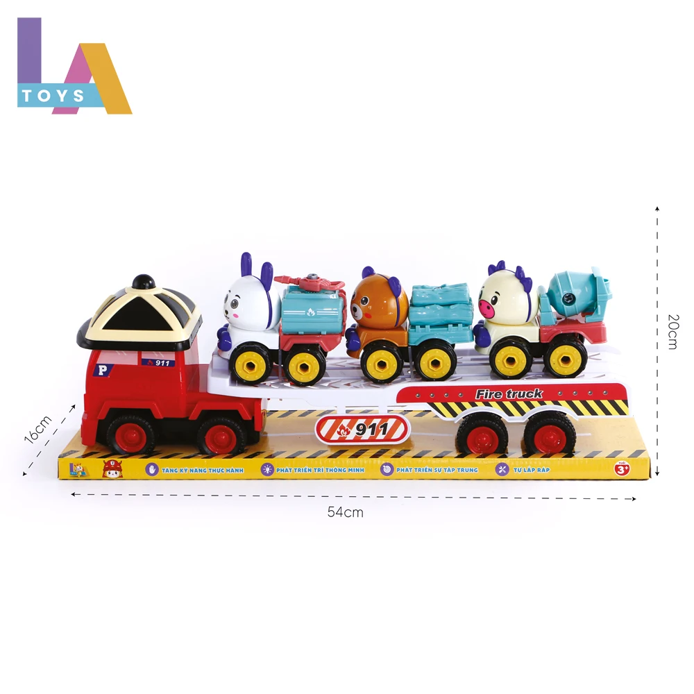 Longthuy Made in Vietnam Toy Big train and three mini cars Educational  4 in 1  Engineering series container truck for kids