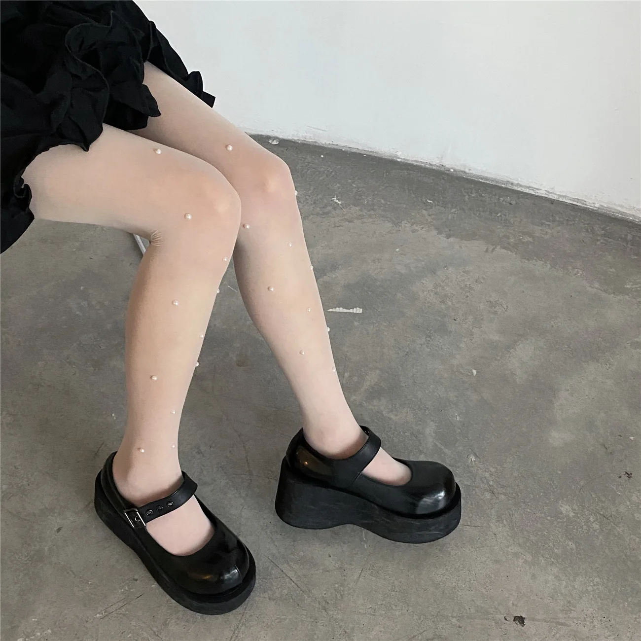 New Design Black Sexy Mature Silk Body Stocking Female Custom Printed Pearl Pantyhose Tights Thin Transparent Dress Knitted Sock