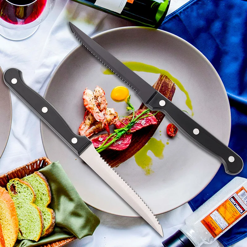 Wholesale Stainless Steel Steak Serrated Knife Multicolor Steak Knife Set Restaurant Party Cutlery